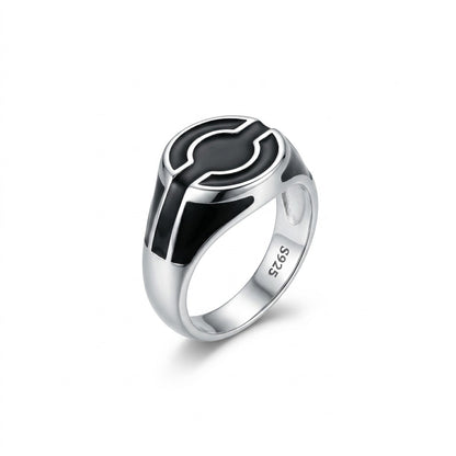 Silver Geometric Enamel Ring