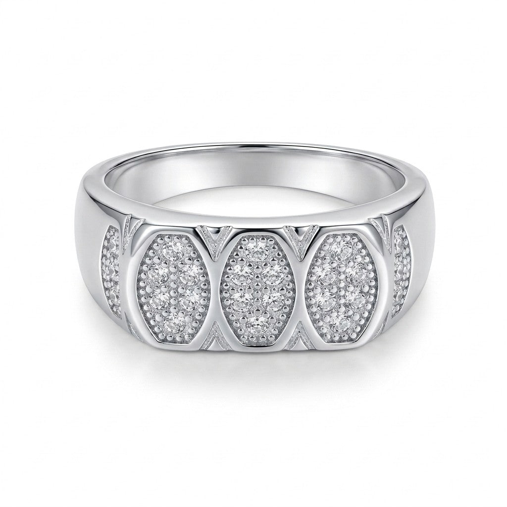 Silver Geometric Pave Ring