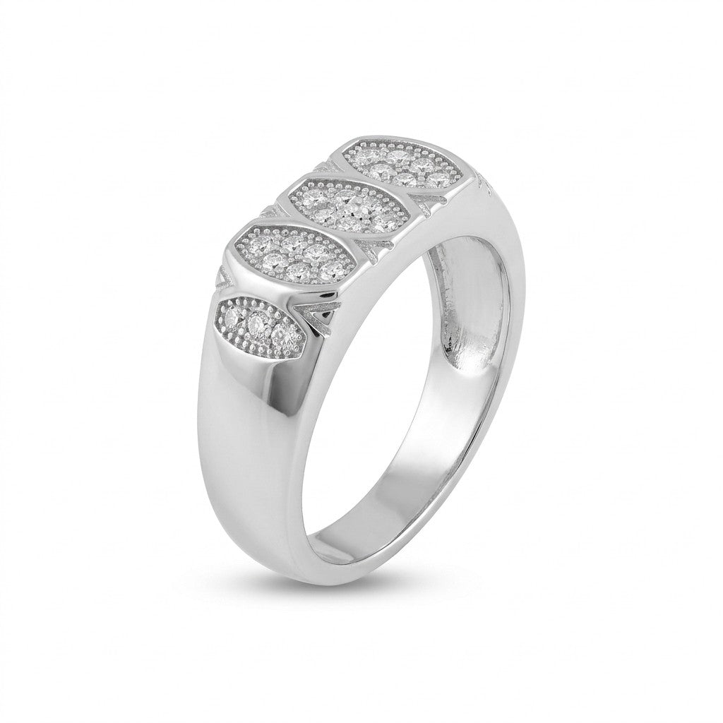 Silver Geometric Pave Ring