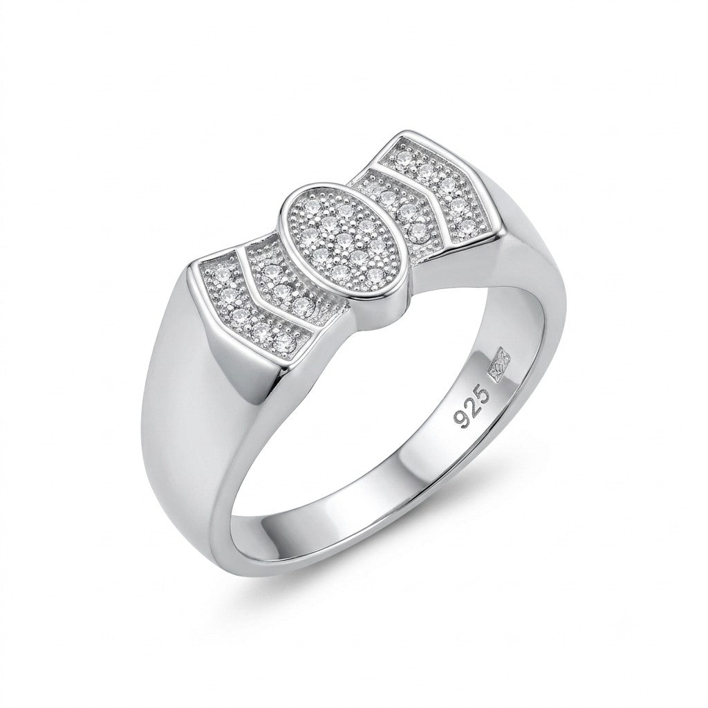 Silver Ribbon Pave Statement Ring
