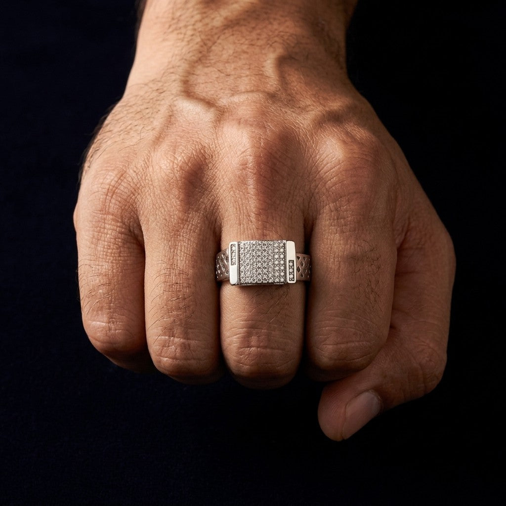 Silver Lattice Pave Ring