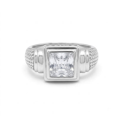 Silver Square Cushion Textured Ring
