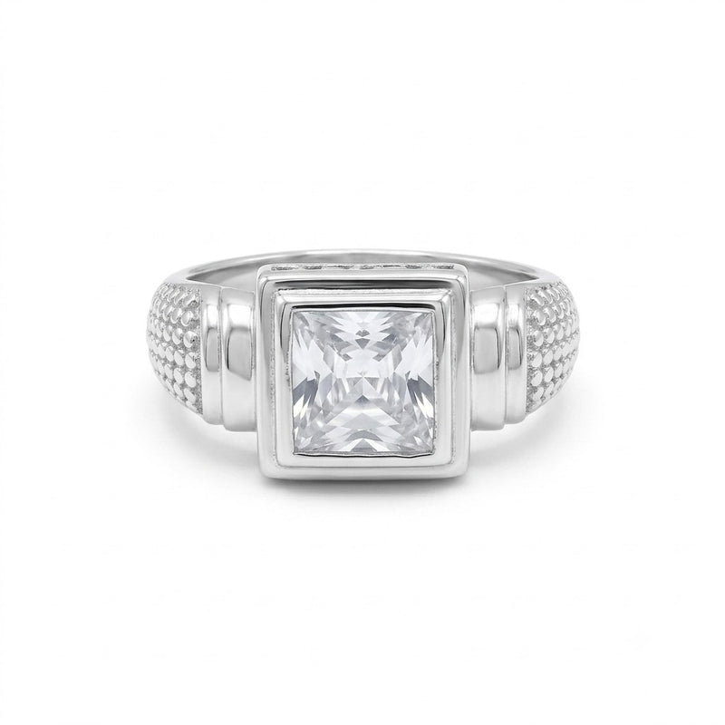 Silver Square Cushion Textured Ring