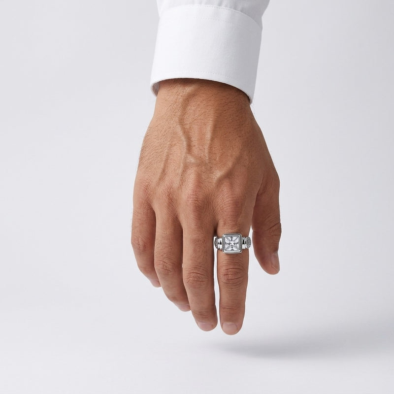 Silver Square Cushion Textured Ring