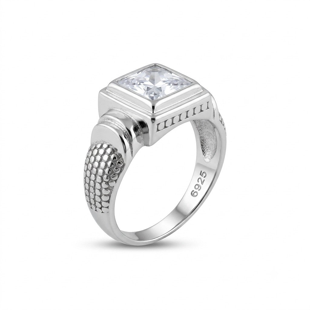 Silver Square Cushion Textured Ring
