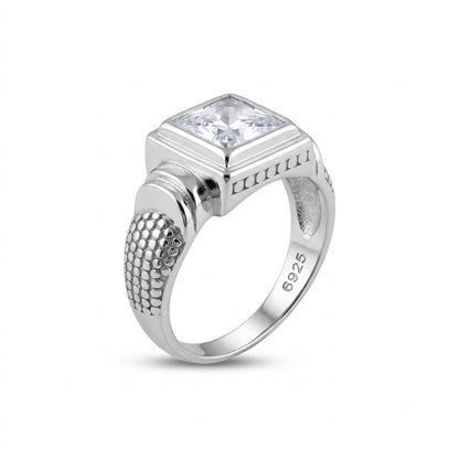 Silver Square Cushion Textured Ring