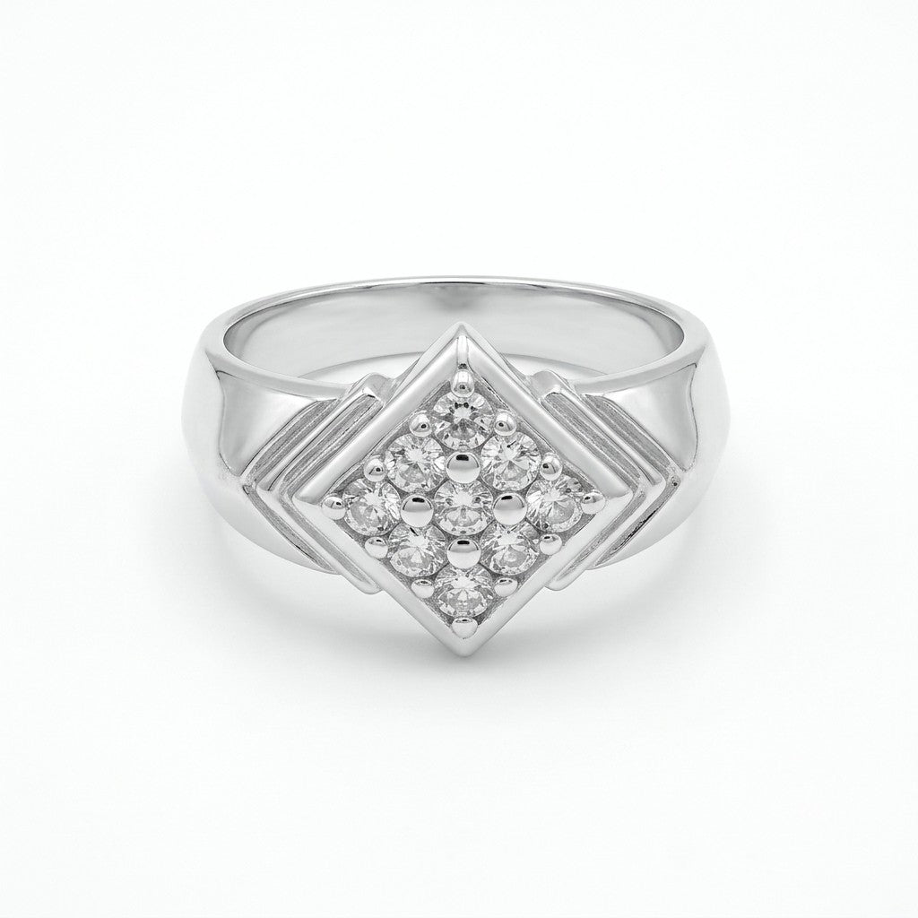 Silver Men's Geometric Cluster Ring