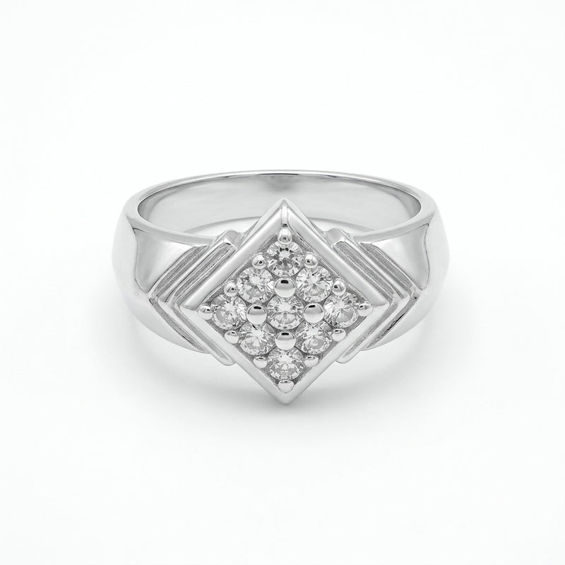 Silver Men's Geometric Cluster Ring