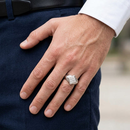 Silver Men's Geometric Cluster Ring