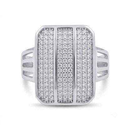 Silver Triple Pavé Rectangular Ring
