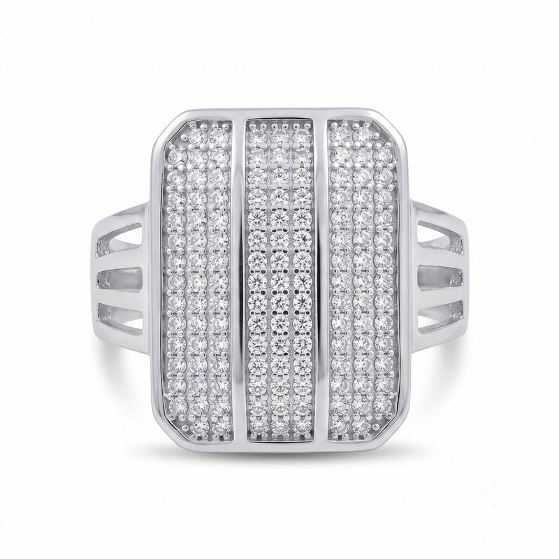 Silver Triple Pavé Rectangular Ring