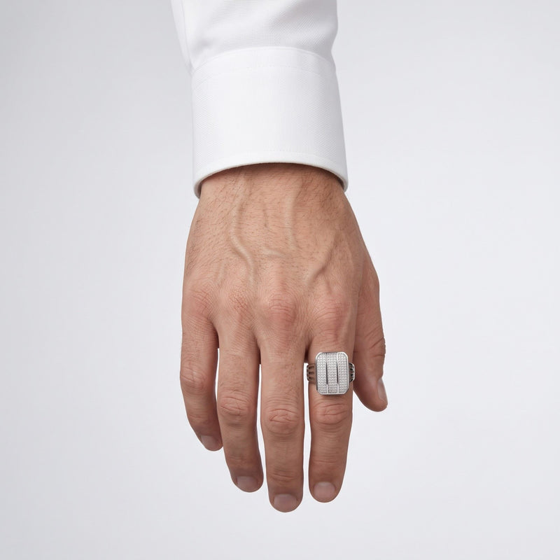 Silver Triple Pavé Rectangular Ring