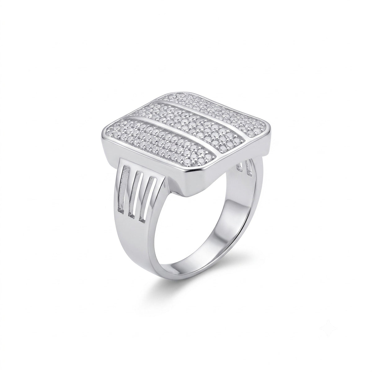Silver Triple Pavé Rectangular Ring