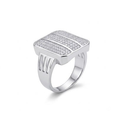 Silver Triple Pavé Rectangular Ring