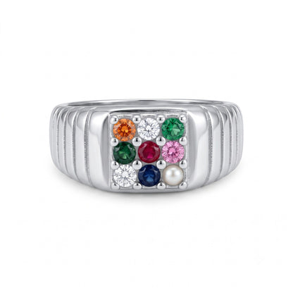 Silver Nine-Stone Grooved Ring