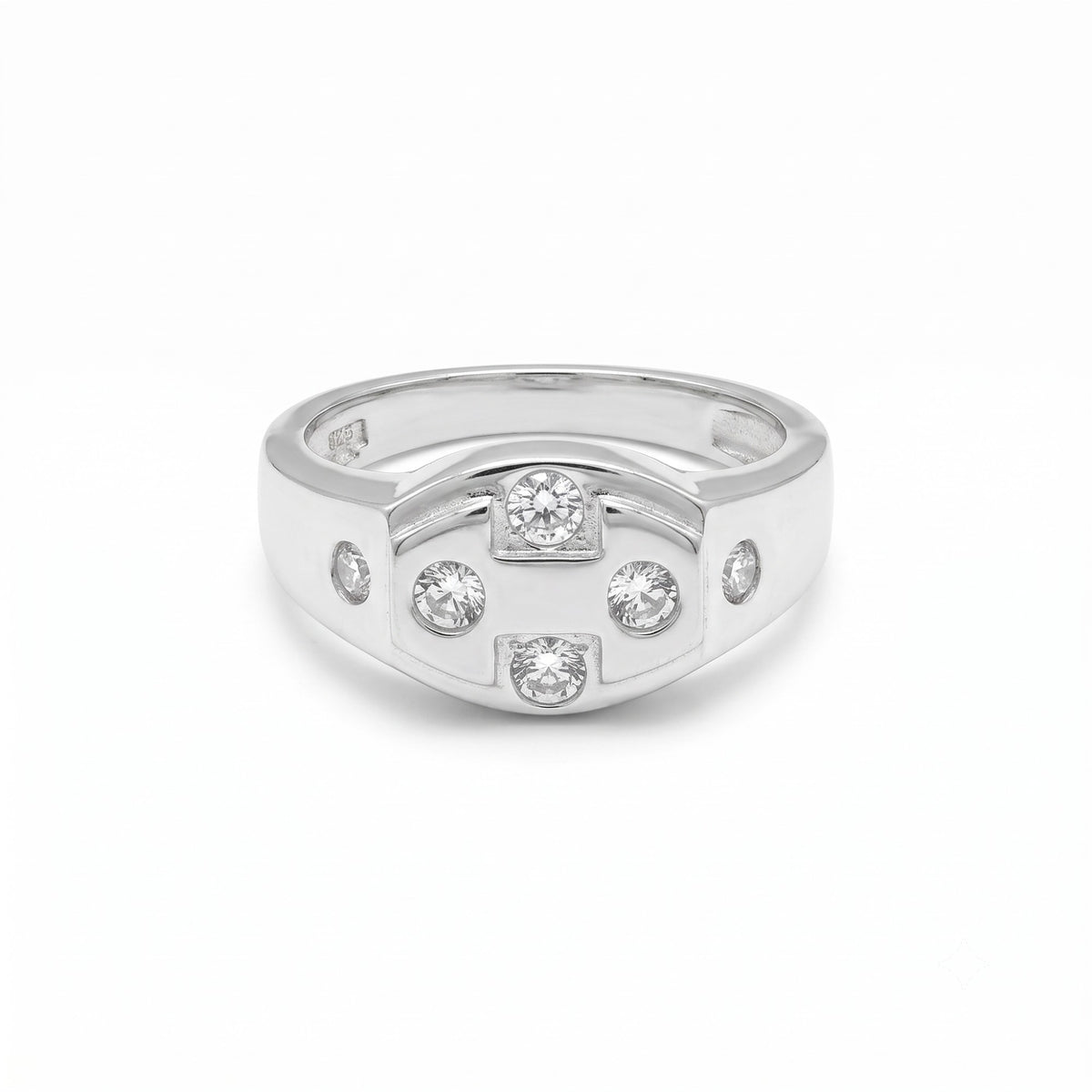 Silver Geometric Stone Ring