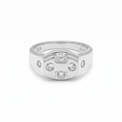 Silver Geometric Stone Ring