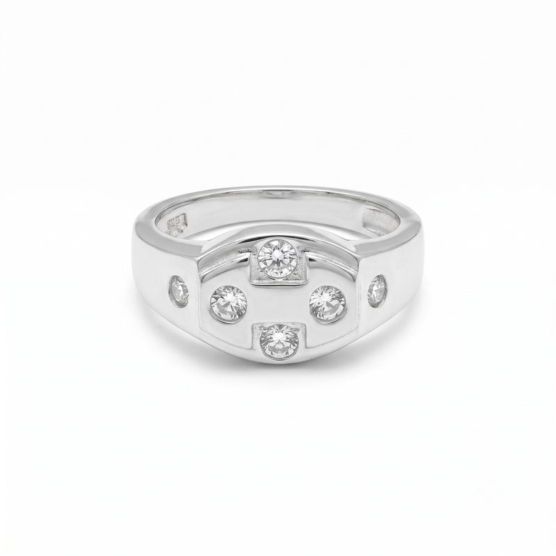 Silver Geometric Stone Ring