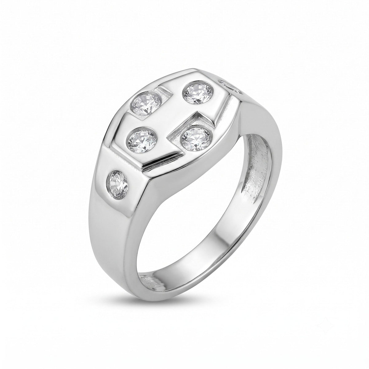 Silver Geometric Stone Ring