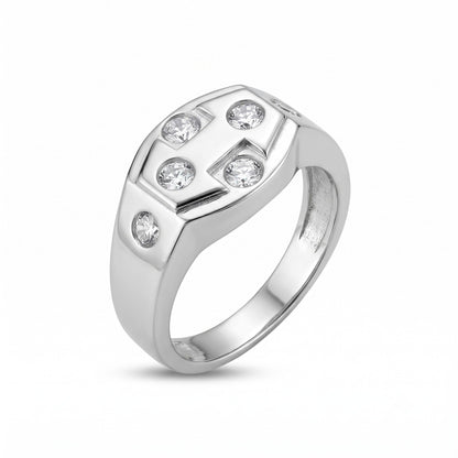 Silver Geometric Stone Ring